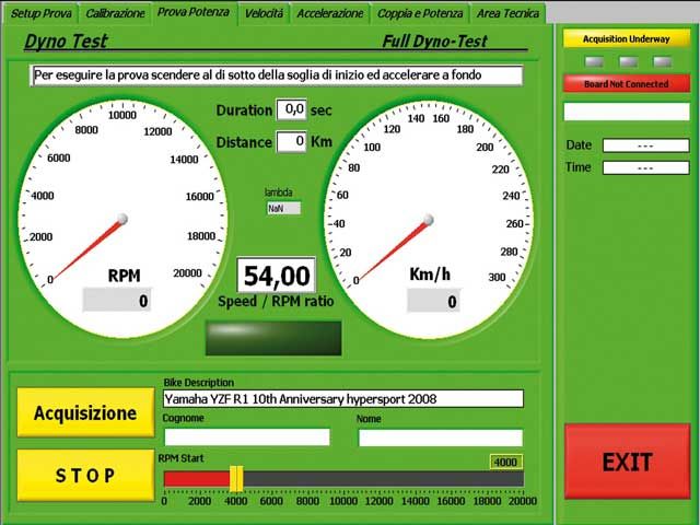 Dettagli dei banchi prova per moto Software 1